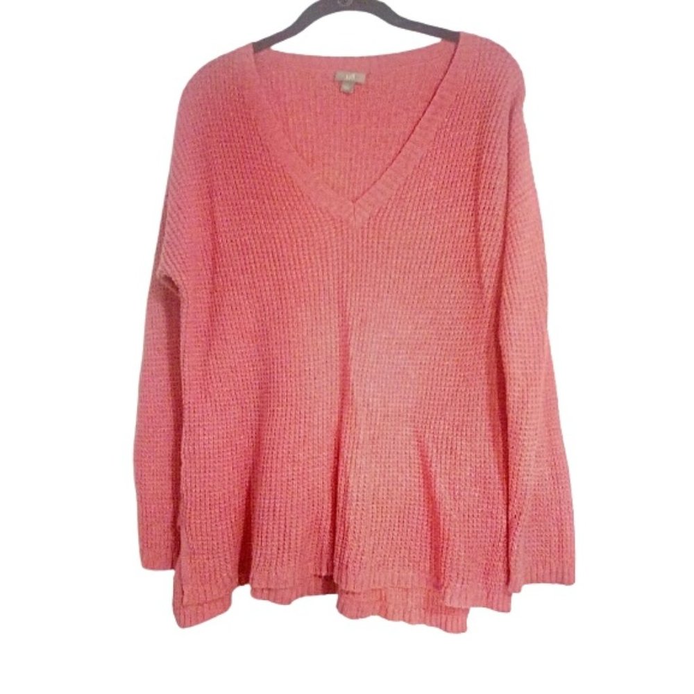 J Jill Sweater Knit Blend Wool Size Large V Neck Long Sleeve Orange Coral